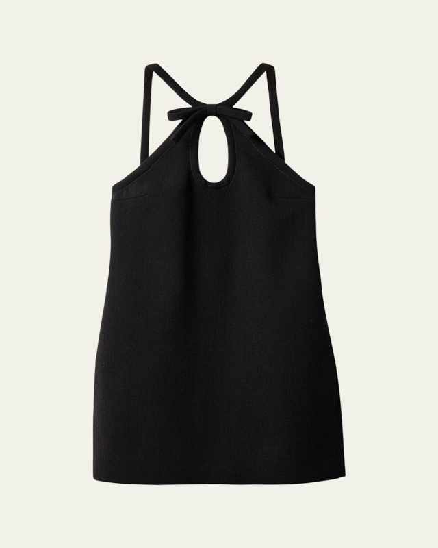 Bow Wool Halter Mini Dress With Key Hole